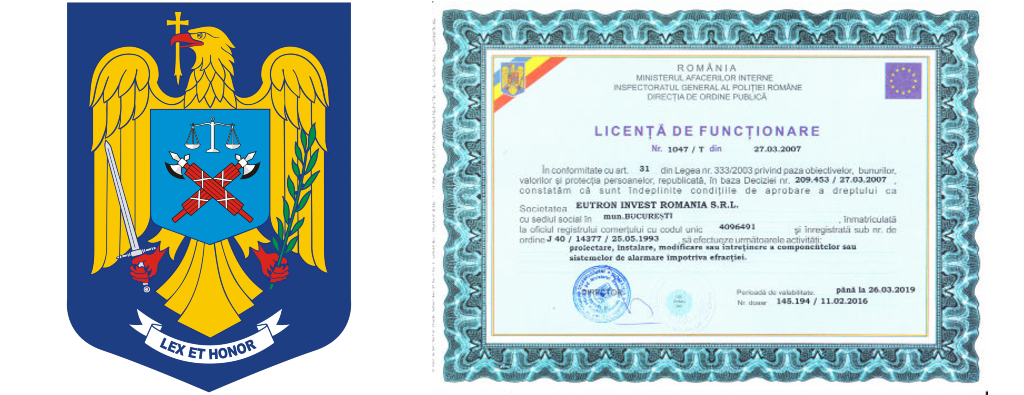 Autorizație Proiectare, Instalare, Modificare, Întreținere a Componentelor sau a Sistemelor de Alarmare Împotriva Efracției